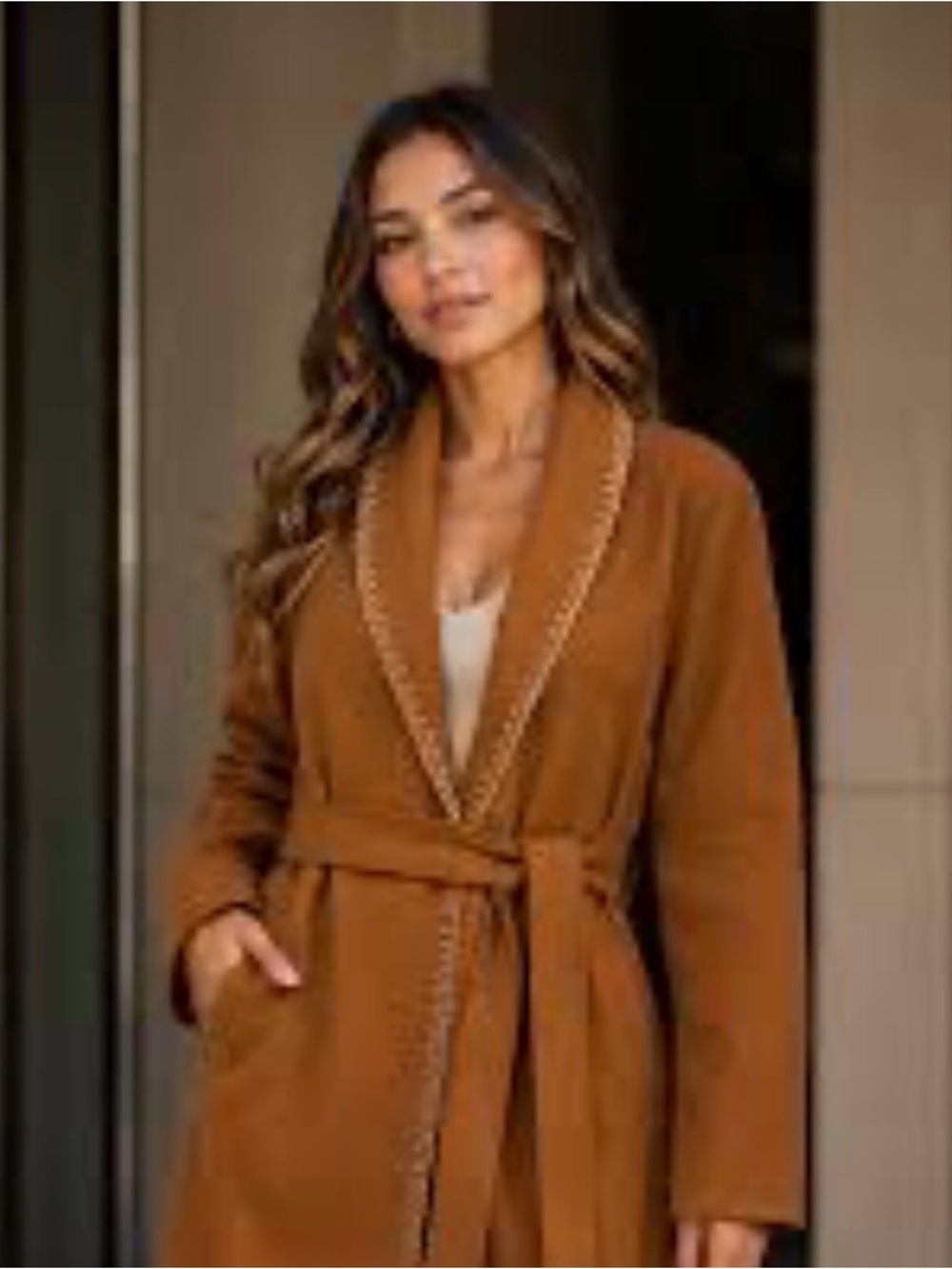 Cactus + Pearl faux suede wrap cardigan jacket with whipstitch detail